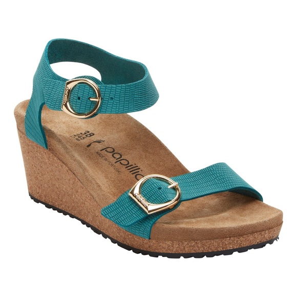 Birkenstock Shoes - Birkenstock Papillio Soley Embossed Biscay Bay Nubuck Sandals Big Buckle US 7